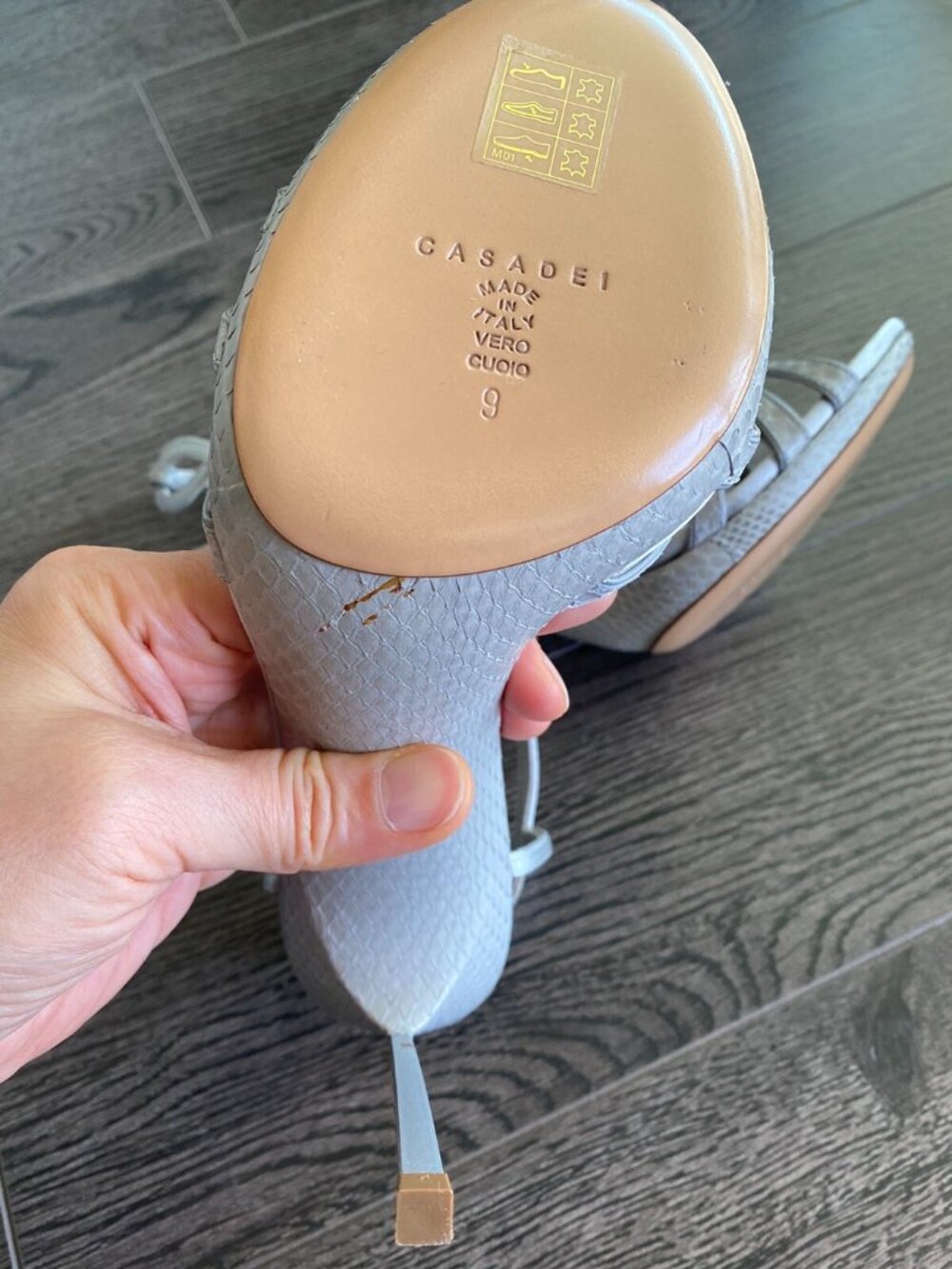 Casadei Grey Leather Strappy Stiletto Heel Sandals - Picture 4 of 7